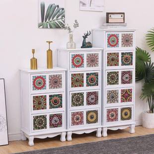 美式 柜阳台多层置物SWJ柜卧斗室彩绘柜 实木柜屉收纳柜客厅储物式