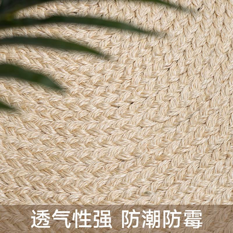 日式简约圆形地毯双面手编纯剑麻家用地垫耐脏耐用易打理无胶地毯