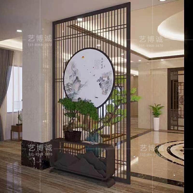 餐厅轻奢瑰花铝雕金屏风隔玫断GFZ装大饰属堂入户不锈钢花格屏风