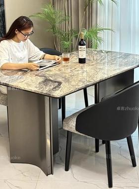 威尼斯棕大简理晶餐桌轻奢高石端天然EON微石超晶石意式极奢石桌