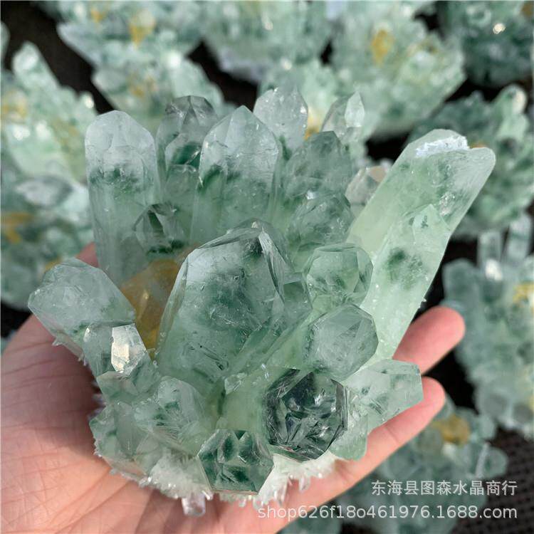 厂家水晶簇水晶品幽灵水晶簇111L水晶簇工艺原石摆件水晶绿多棱柱