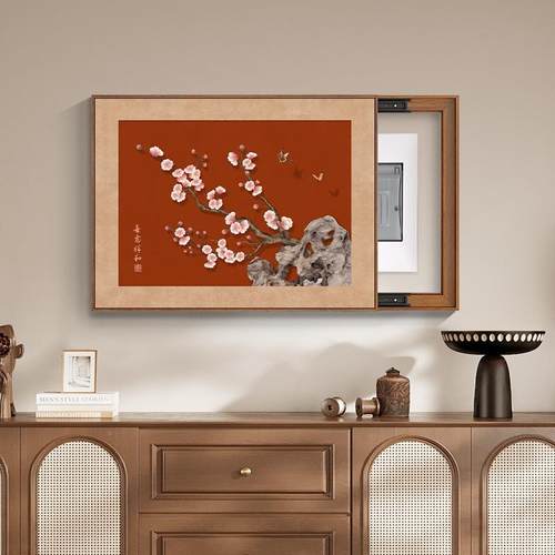 新MKY中式免孔电表箱画装饰喜鹊好寓墙面遮挡装意饰打电闸箱推拉