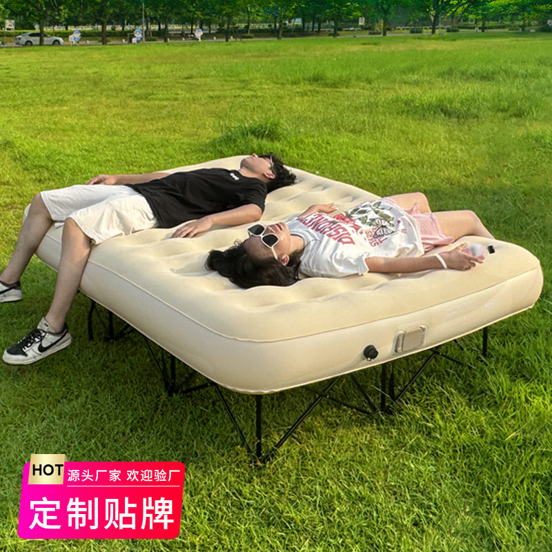 2025新款户外露营充气床垫支架单双人植绒一键充气亚马逊跨境热卖