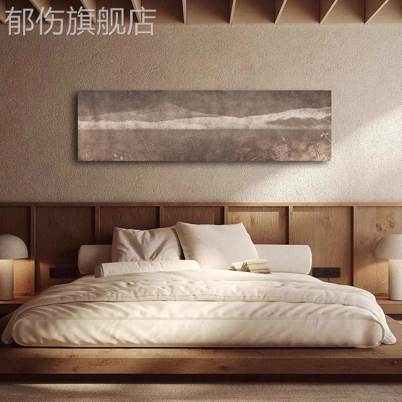 【无框画】民宿卧室床头挂画侘寂风中古风茶室酒楼酒店山水装饰画图片