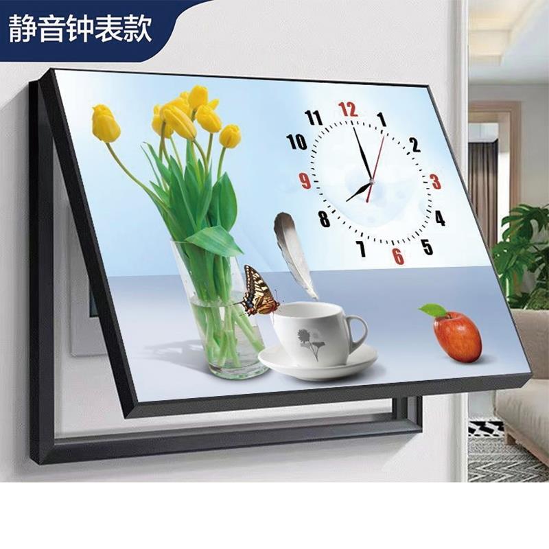 电表箱装饰画带钟表免打孔现代简约遮挡配电箱电闸盒挂画客厅壁画