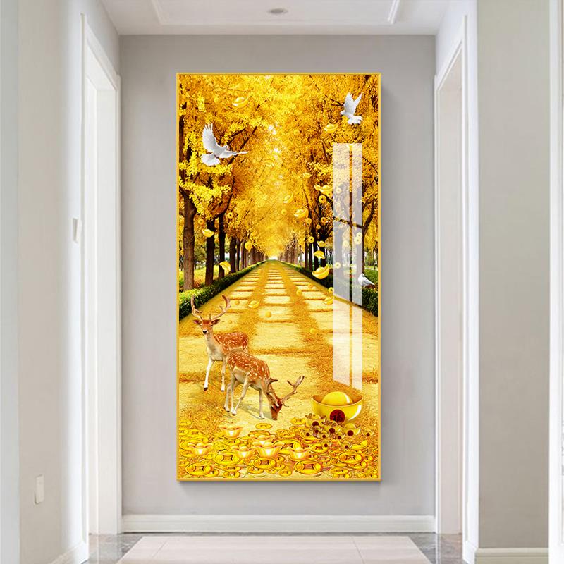 黄金满地玄关装饰画画现代简约壁画画入户进门走廊尽头过道背景墙
