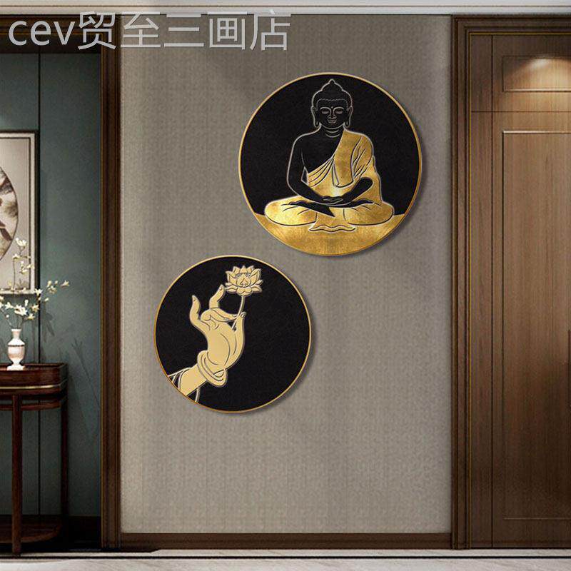 网红中式禅意装饰画室茶茶艺馆挂佛手画拈花壁画瑜式餐厅伽馆泰背