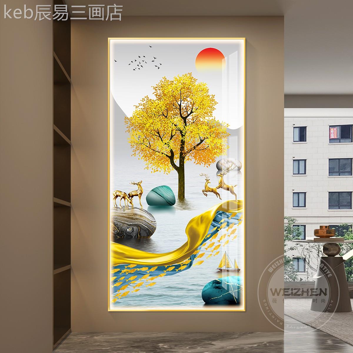 网红带灯入进门户廊关装饰山画竖版简现代挂玄画壁走过道水约画画