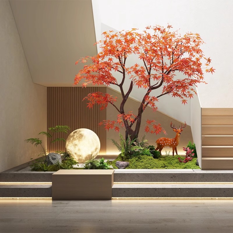 仿真红枫树鸡爪槭室内楼梯下景观装饰假树落地大型绿植摆件仿真树