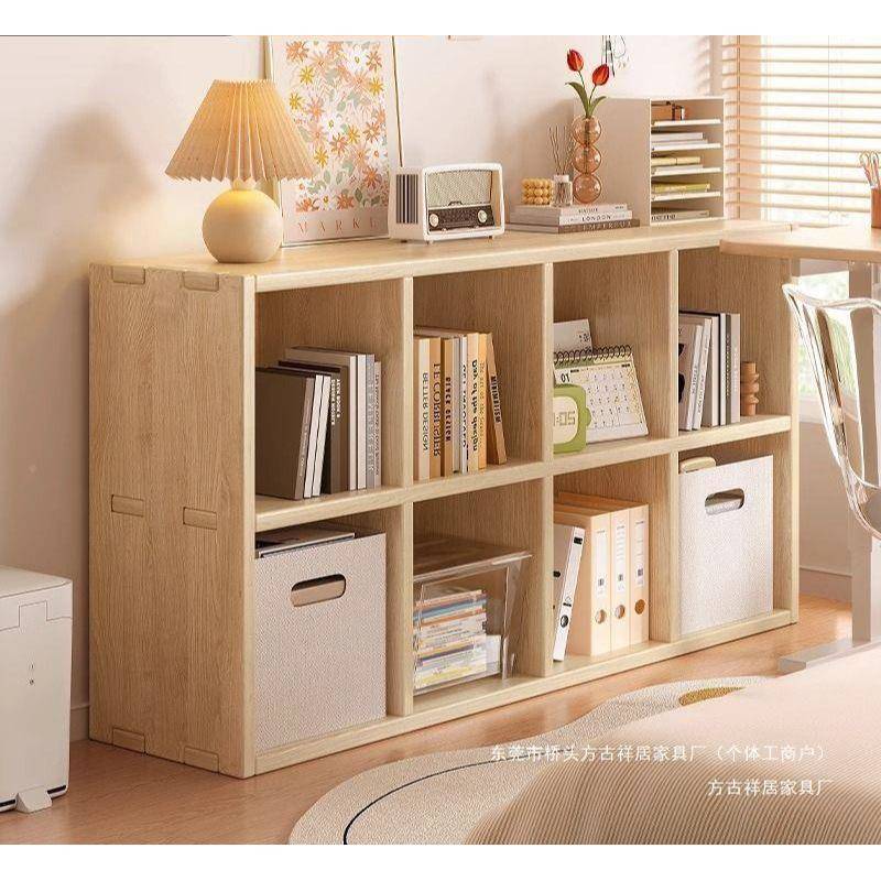 实木储物柜自组合书架落PMV置物架子书地柜柜储物柜一体由格子柜