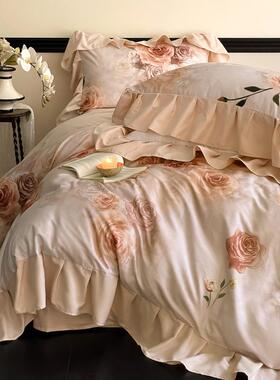 秋冬磨毛棉100支绒棉DYV件套法式纯长数码四印花全棉被套床单床用