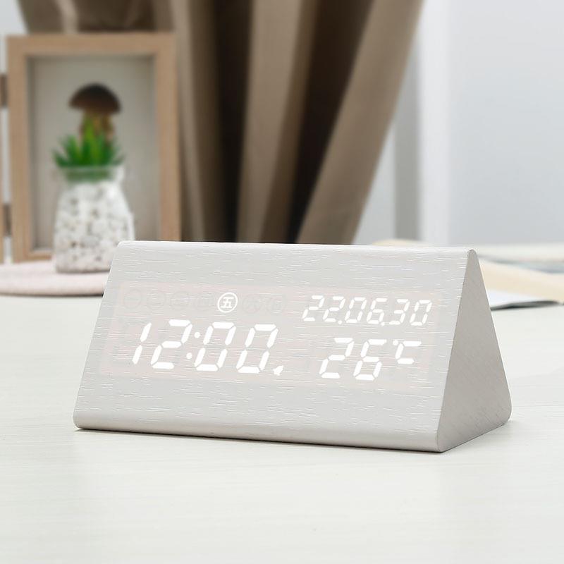 钟219复古木夜质闹LED静音电钟创意床头钟客子厅座钟摆件光时钟