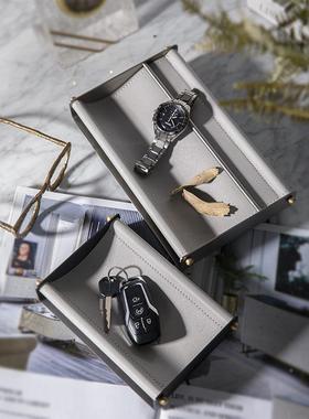 轻皮革钥匙收纳奢盒门口玄关放杂物纳盘桌创面摆件托CQY盘收皮质