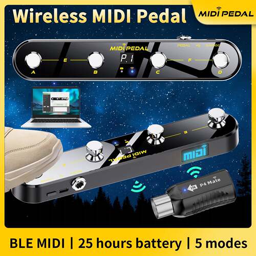 现货无线midi控制器踏板自带mi组di接收器内置P45模式一切键换