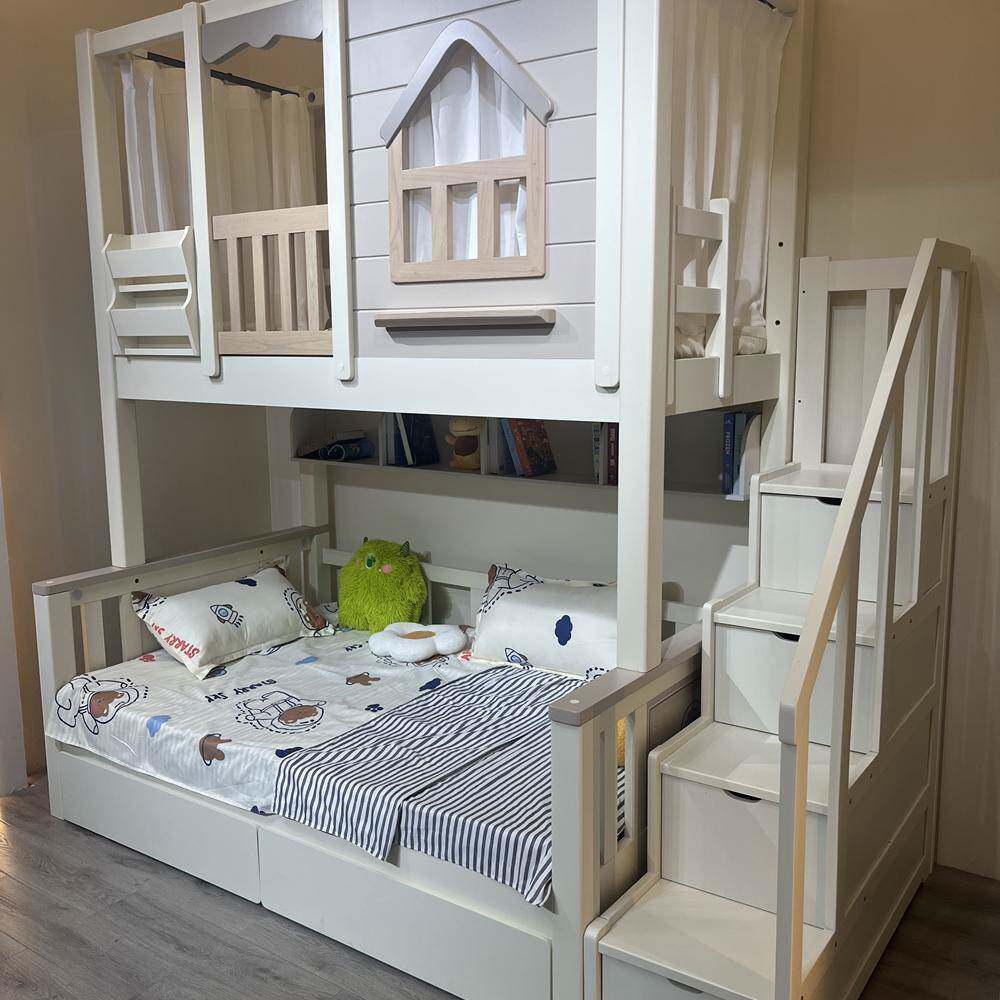 XM世KGXMF世界童之窗挂梯上下下同宽全实木上铺儿床树F屋子母床加