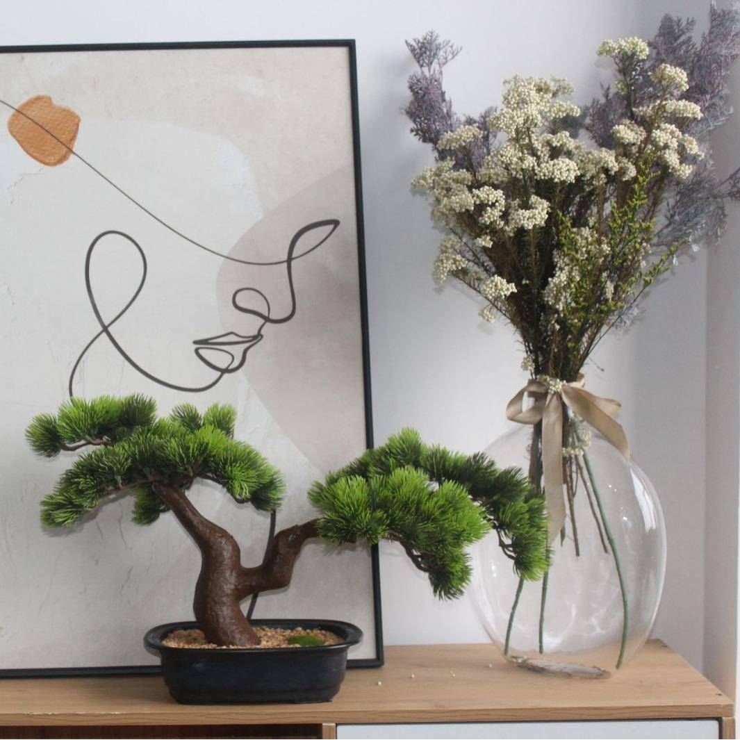 仿假真绿ZZG植室内装造迎景树小型新中式仿真客松树罗汉松盆饰栽