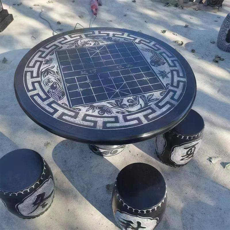 大理石石刻桌石凳岩户外庭院青石棋牌石桌644园林家居雕花岗石石