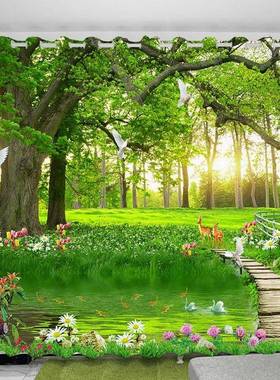 树飘景画窗帘遮光客厅落地窗断窗阳纱台直播背景IUN装饰隔帘