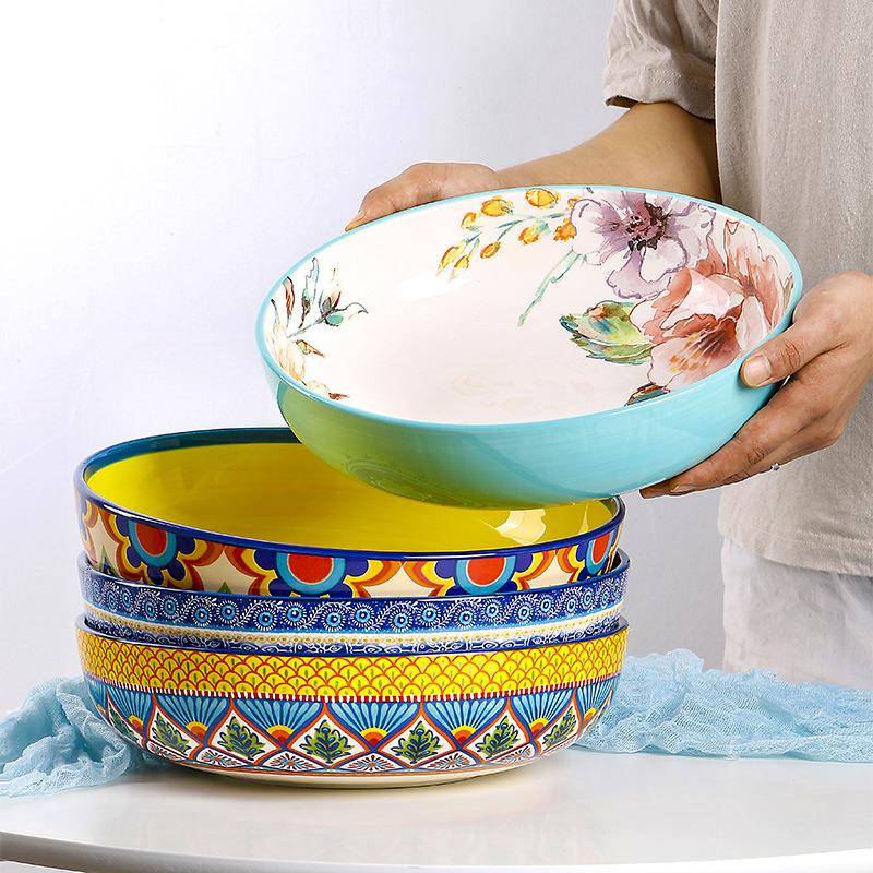 拉欧美客美式2水果沙碗大号田园风大汤259碗彩釉下圆形酸菜鱼碗1