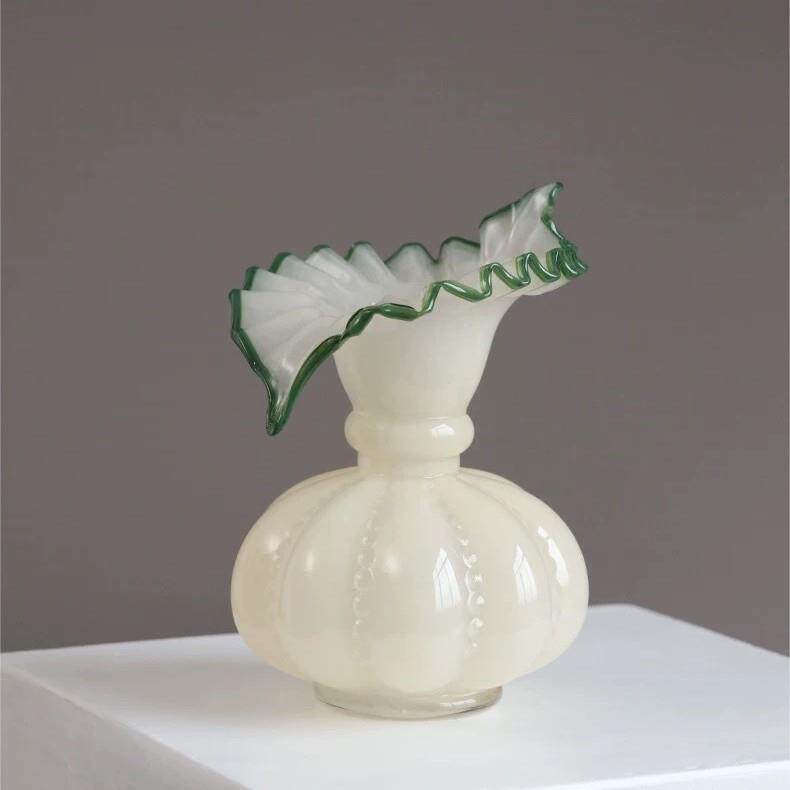 中古芬顿风南瓜手花工517琉花瓶法式复古鲜器桌璃摆件玻璃面水培