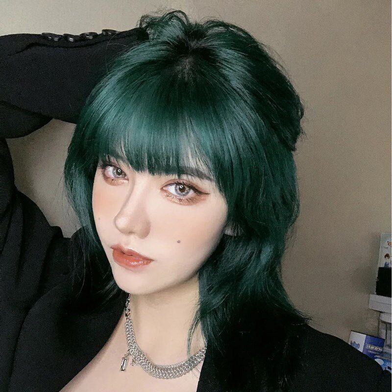 速发水舞北极星墨绿色假发短发夏季酷帅气欧美网红彩色男全头套式