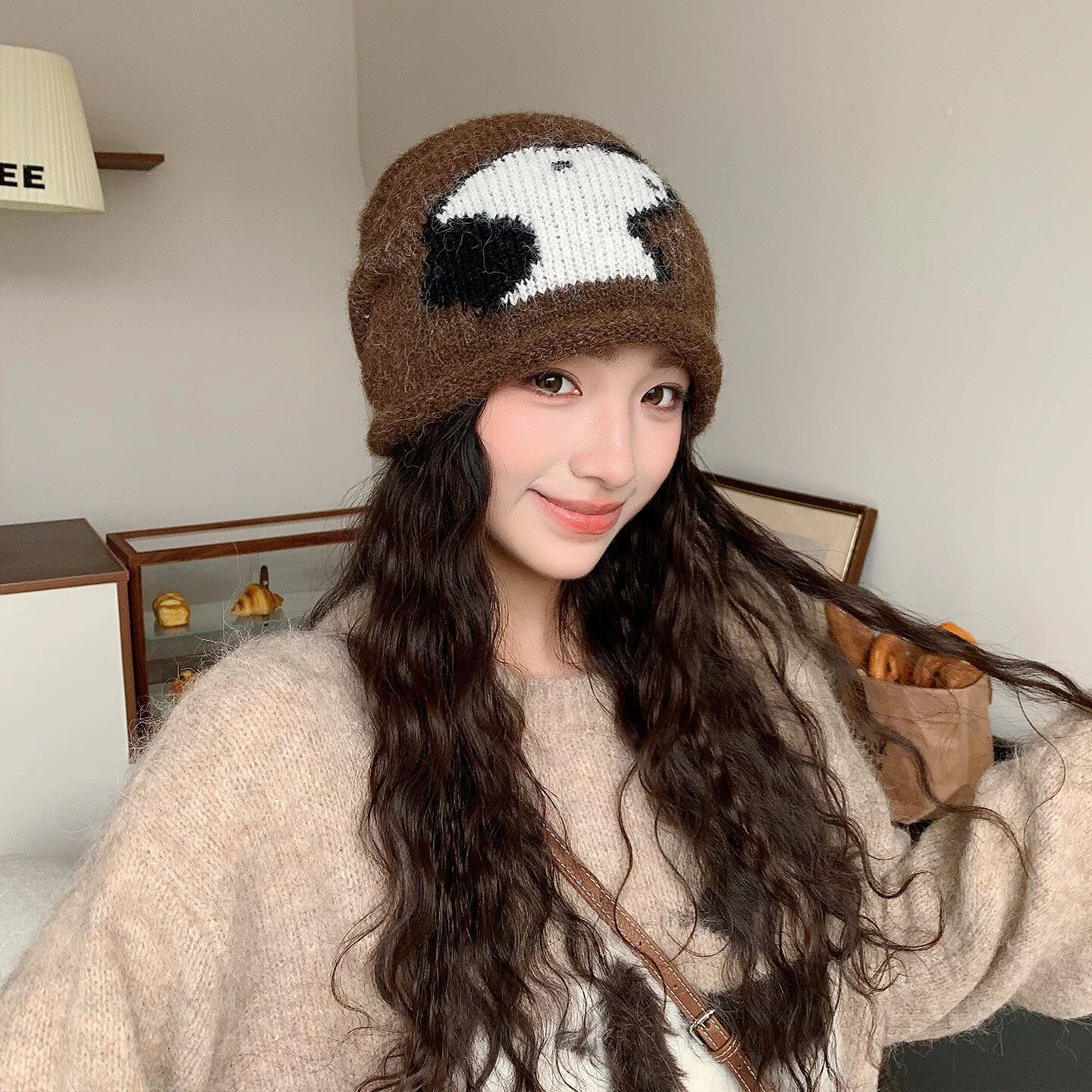 韩系可爱小狗针织毛线帽女秋冬季甜美休闲百搭显脸小保暖包头帽子