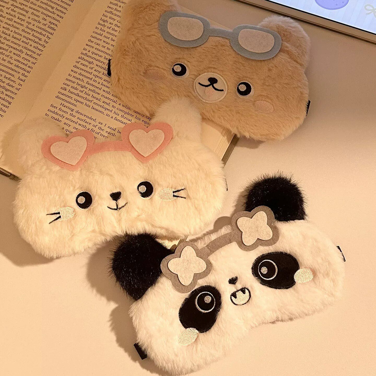 可爱卡通毛绒遮光眼罩睡眠专用办公室午休冰敷缓解眼疲劳学生睡觉