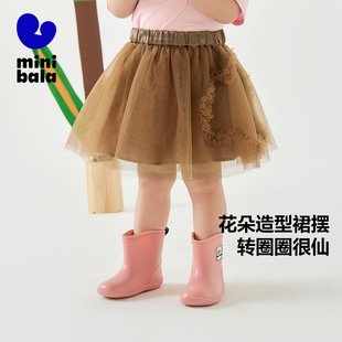 迷你巴拉巴拉网纱短裙女童柔软轻盈纯棉内衬花朵优雅2025夏季新款