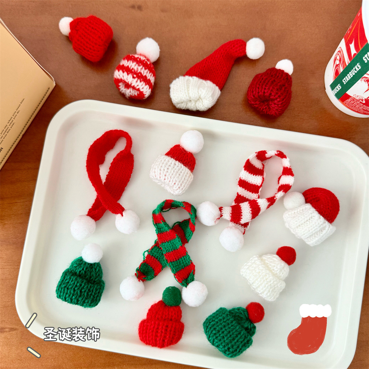 氛围圣诞装饰涤纶毛线帽子DIY