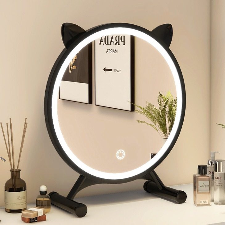 智能led化妆镜带灯女生卧室梳妆台镜子学生宿舍桌面台式ins梳妆镜