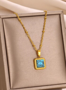 天然石方形项链女独特颈链高级感