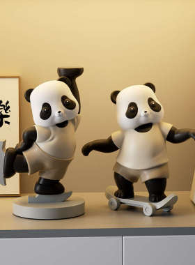 熊猫文创艺术摆件轻奢高级客厅电视柜玄关书架创意家居酒柜装饰