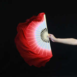 舞蹈扇子真丝古典舞万疆梁祝双面酒红渐变广场舞大扇子胶州秧歌扇