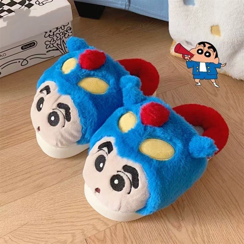 蜡笔小新棉拖鞋情侣居家秋冬防滑加厚毛毛鞋动感超人动漫周边加绒
