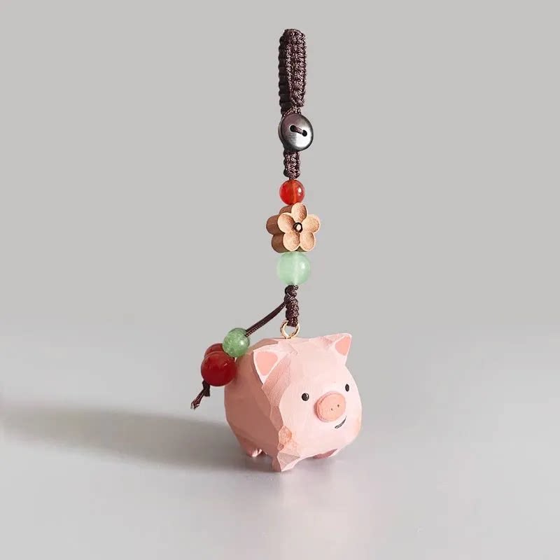 手工木雕小猪书包包挂件挂饰汽车图片