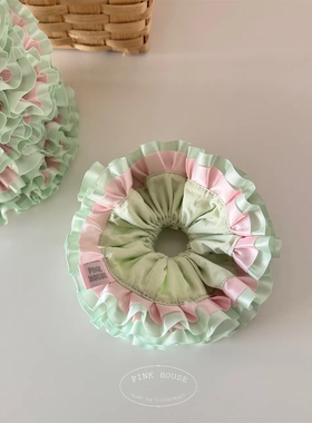 Pink原创手作·粉黛春山撞色甜美花边饱满丸子头发圈发饰