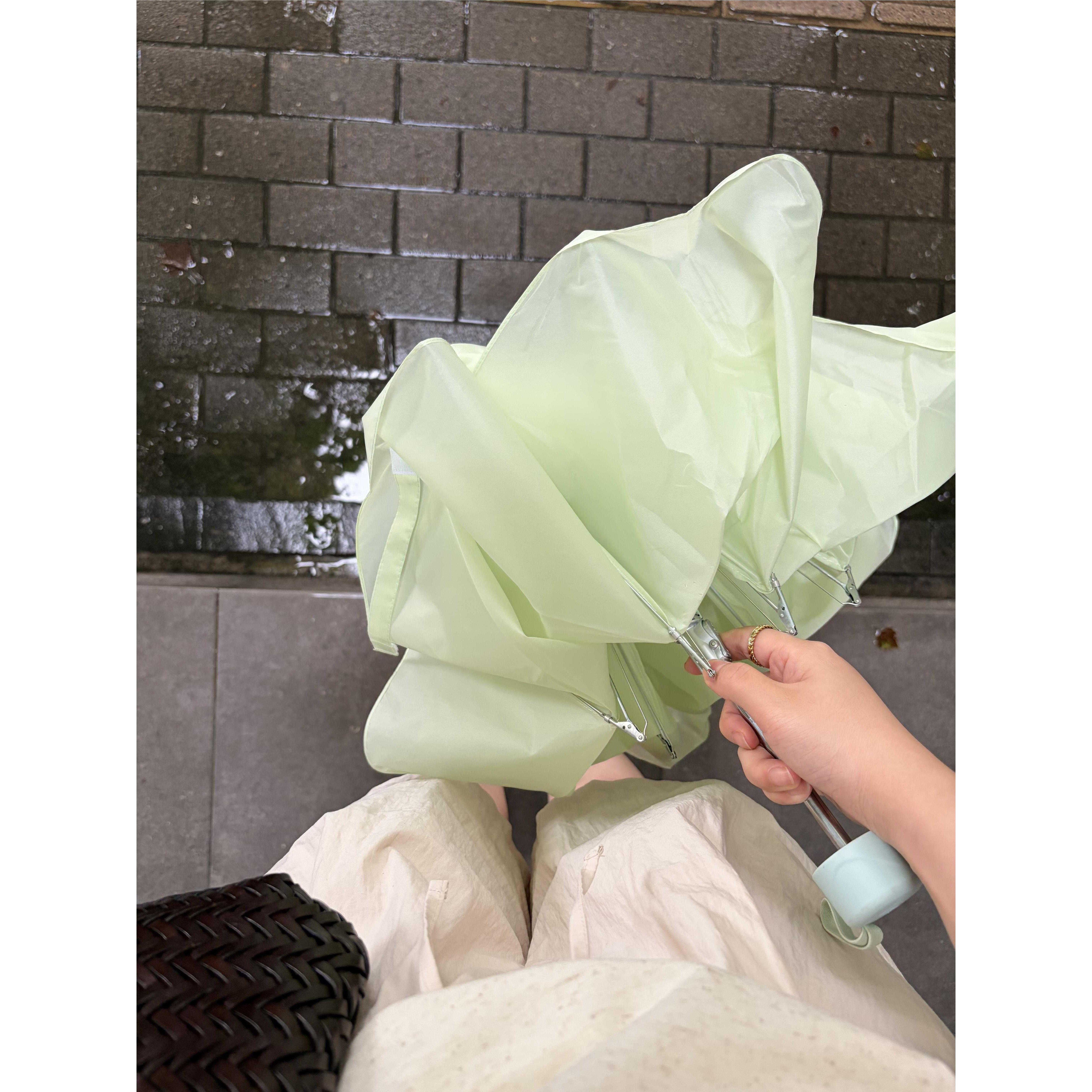 清透绿色雨伞女小巧可携式学生
