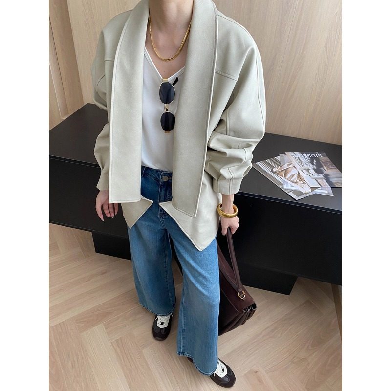 通勤风司南早秋新款小众皮衣