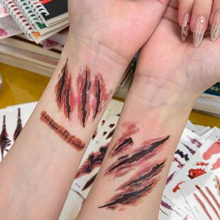 万圣节纹身贴假伤疤贴仿真刀疤贴假伤口贴纸万圣节派对妆容酒吧