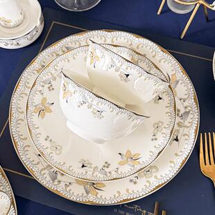 2025新款后海骨瓷碗碟家用高级法式轻奢乔迁餐具套组单个陶瓷碗盘