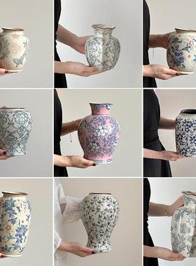 景德镇陶瓷花瓶轻奢高级感青花瓷陶罐水培插花中式客厅桌面摆件