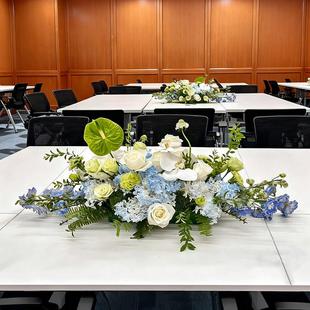 会议桌摆花彷真花会议室桌面装饰假花摆设商务长桌中间签约桌花