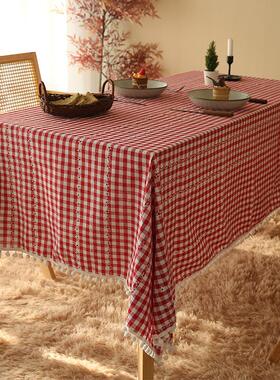 新年桌布双面红色喜庆氛围感餐桌布覆古格子春节装饰茶几餐桌桌布