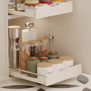 橱柜自制收纳整理滑轨托盘pp塑料加不锈钢厨房收纳篮子家用储物篮