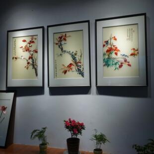 鸟语花香新中式沙发背景墙玄关装饰画 画成品苏州刺绣工艺别墅样