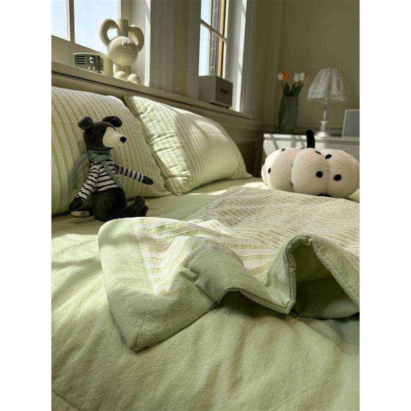 奶fufu~奶油绿色条纹提花夏凉被四件套薄被子芯空调被可水洗纯棉,床上用品,化纤被,淘宝优惠券,粉丝福利购,淘宝优惠卷