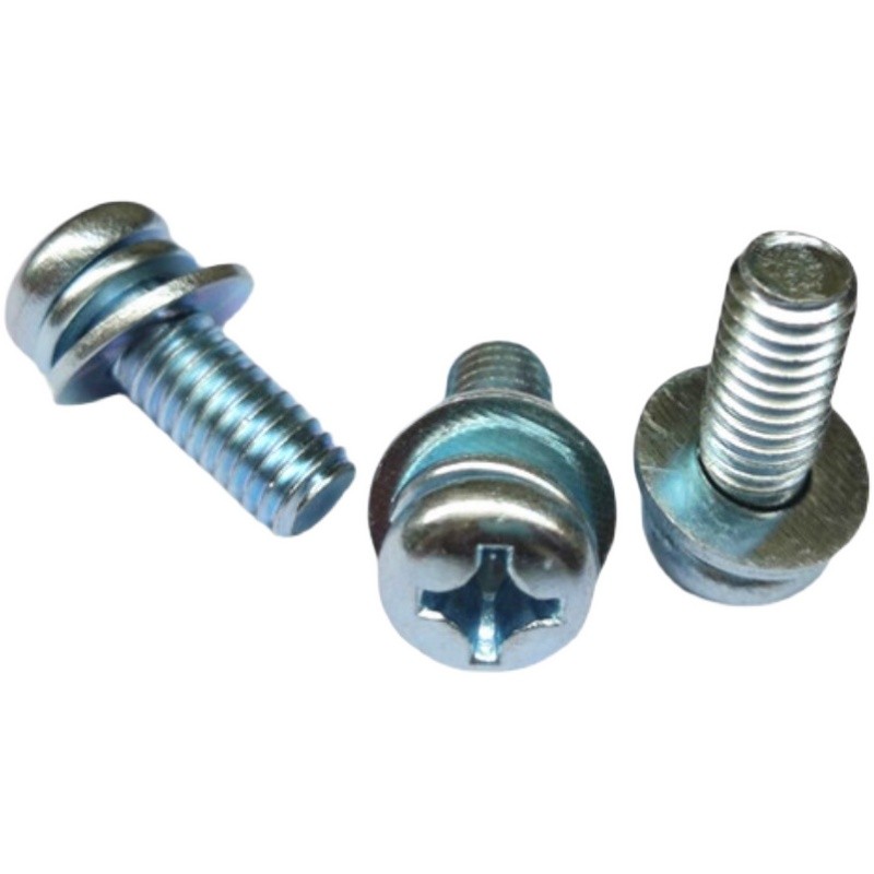 GB9074.4蓝白锌圆头螺丝弹簧垫平垫组合镀锌三组合十字槽螺钉M6