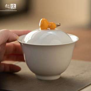 葫芦盖碗草木灰 新品 手工防烫泡茶碗家用复古茶器功夫茶具