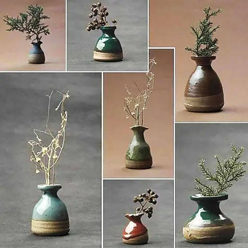 创意ins手工小花瓶插花迷你陶瓷摆件现代简约酒柜干花装饰摆件