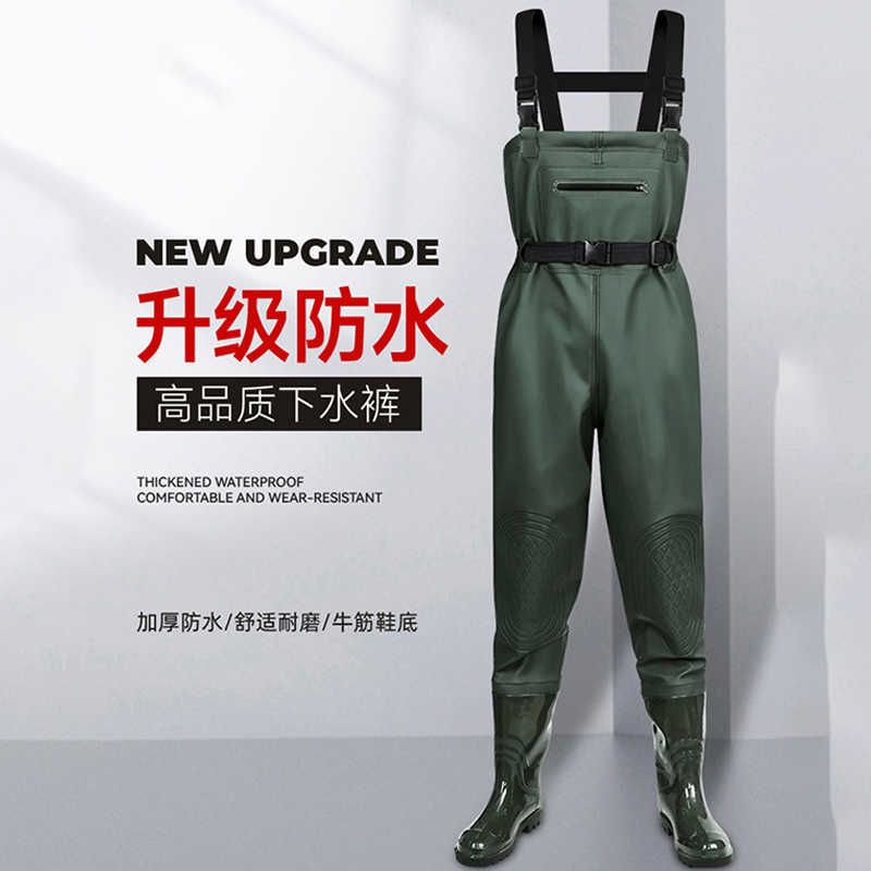 下水裤男防水连体全身半身雨衣雨裤雨鞋水鞋全身专业皮叉裤涉水裤
